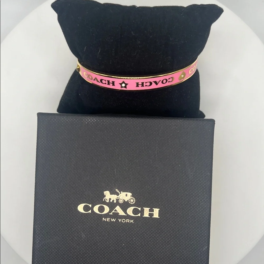 043. Pink Enamel and Gold Logo Bracelet With Box 6 3/4”